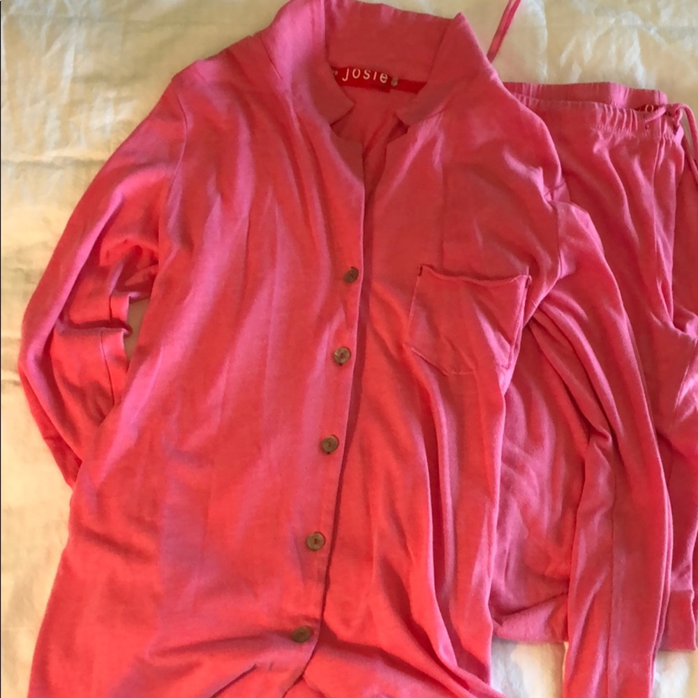 Button up pajama top and bottoms